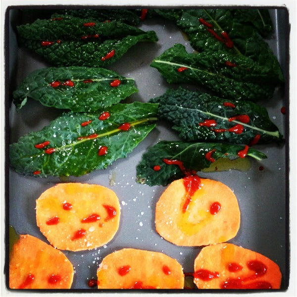 Sriracha Kale and Sweet Potato Chips